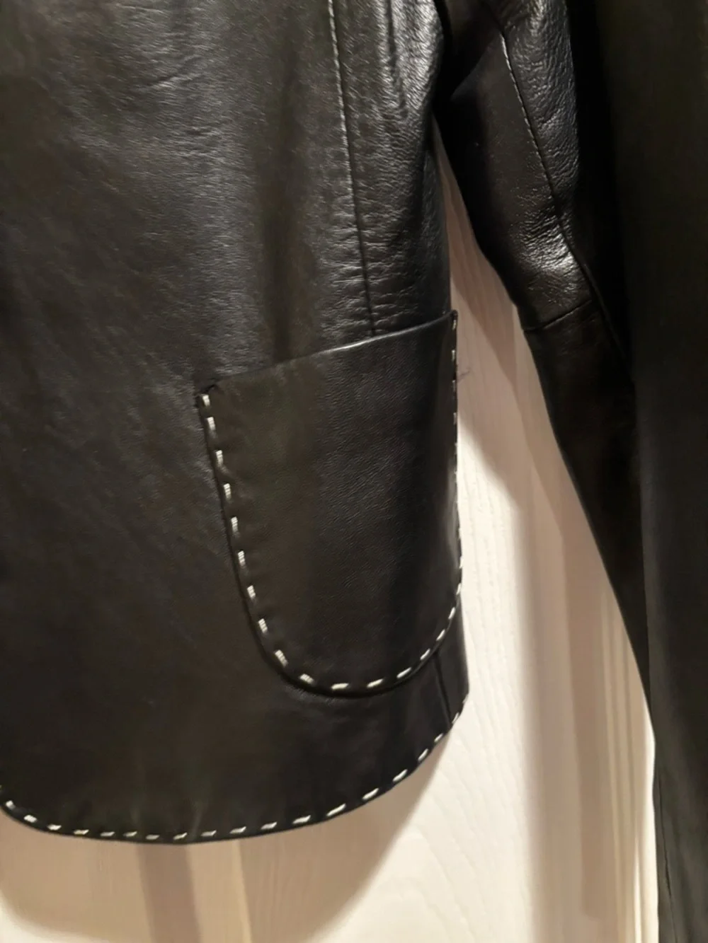 Black Leather Topstitched Jacket/Blazer - Picture 4 of 14
